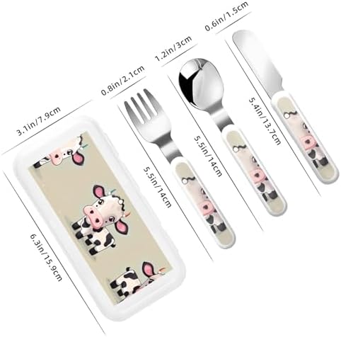 White Cow Print Stainless Steel Utensils Set with Travel Case