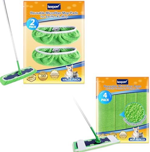 KEEPOW X-Large Reusable Cotton Mop Pads for Swiffer XL 6 Pack