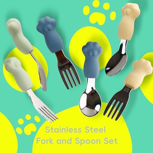 6PCS Toddler Utensils Set stainless steel with cat paw handles