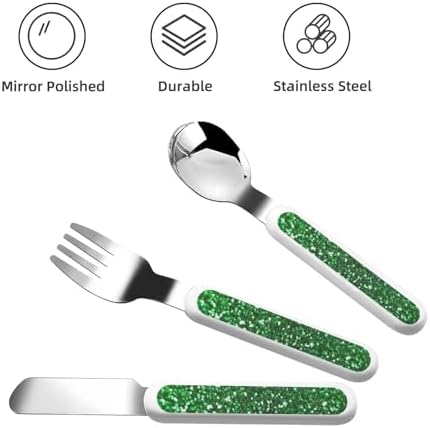Green Sequin Sparkle Print Stainless Steel Flatware Set