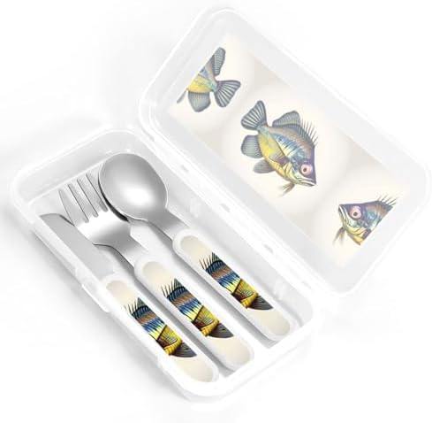 Fly Yellow Fish Print Utensil Set with Travel Case Durable Safe