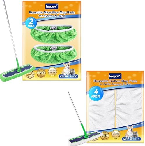 KEEPOW Reusable 100 Cotton Mop Pads for Swiffer XL 6Pack