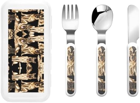 German Shepherd Dog Print Stainless Steel Flatware Set Including Travel Case