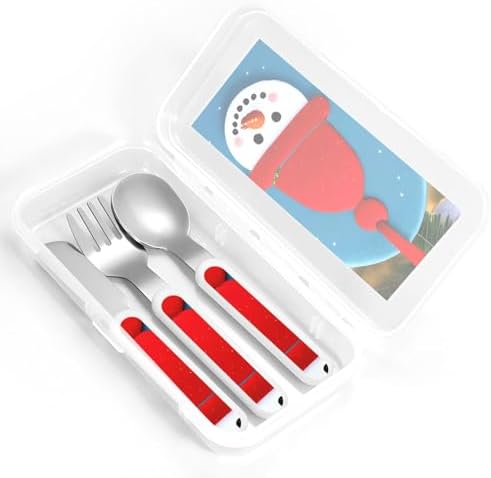 Stainless Steel Christmas Carton Snowman Flatware Set with Travel Case