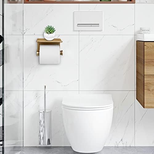 Premium Aluminum Toilet Paper Holder with Storage Shelf GoldBronze 3M Adhesive
