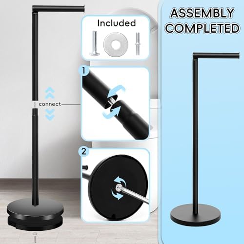 HABYMOKE Freestanding Toilet Paper Holder Stand - Matte Black