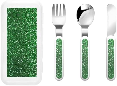 Green Sequin Sparkle Print Stainless Steel Flatware Set