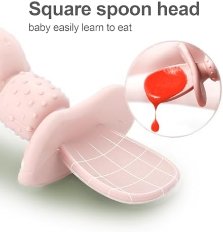 Mngran BPA-Free Silicone Baby Spoon and Fork Set - Pink