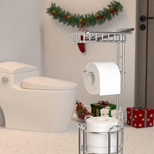 Sturdy Toilet Paper Holder with Shelf for Bathroom Storage Organizer