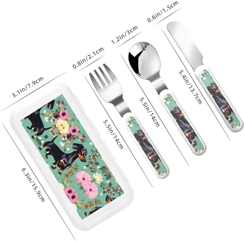 Dachshund Florals Print Stainless Steel Cutlery Set with Travel Case