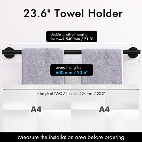 Bathroom Towel Bar Rustproof Stainless Steel 236 Long Matte Black Finish