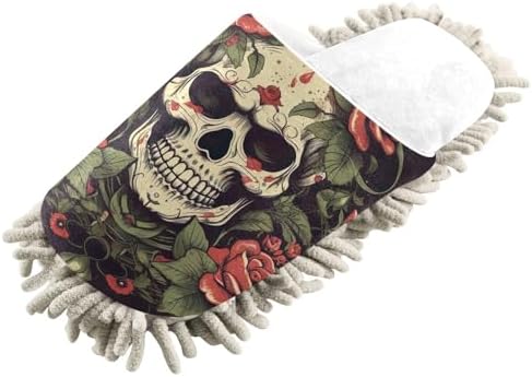 Running Bear White Skulls Rose Mop Slippers
