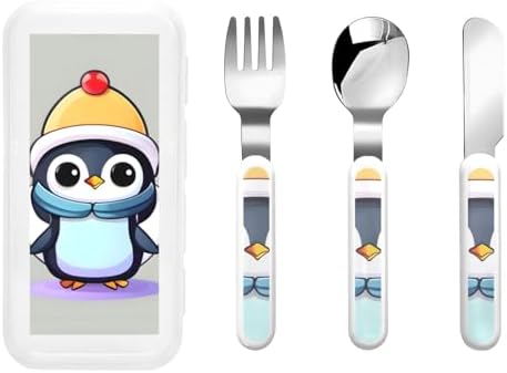 Cute Penguin Print Flatware Set with Travel Case
