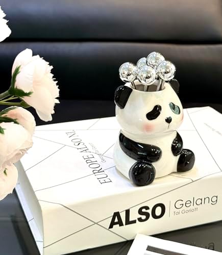 6 Stainless Steel Fruit Forks Panda Holder Set of 6