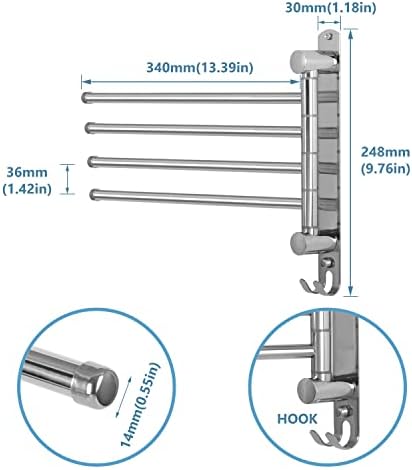 JSVER 4 Arms Swivel Towel Rack SUS304 Stainless Steel 1