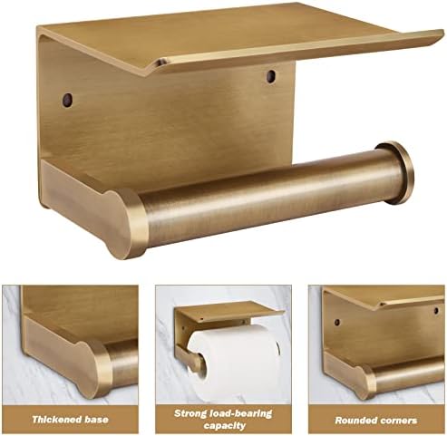 Premium Aluminum Toilet Paper Holder with Storage Shelf GoldBronze 3M Adhesive