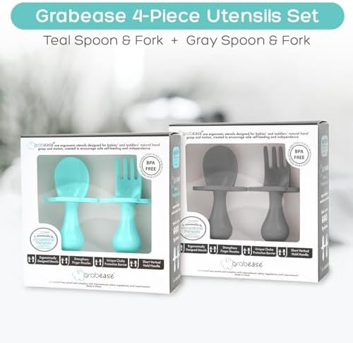 Perfect for Toddlers Grabease Baby Flatware Set BPA-Free Teal and Gray