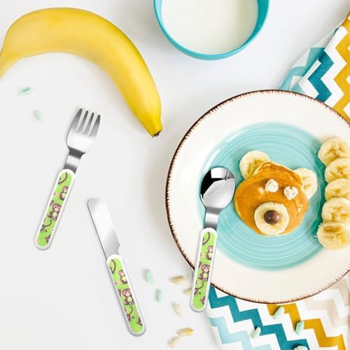 Green Clever Monkey Print Stainless Steel Utensils Set with Travel Case