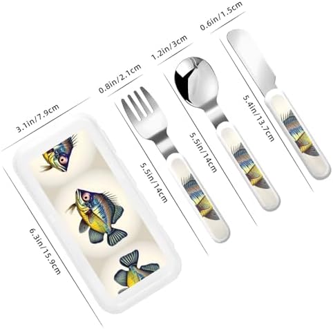 Fly Yellow Fish Print Utensil Set with Travel Case Durable Safe