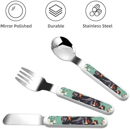 Dachshund Florals Print Stainless Steel Cutlery Set with Travel Case