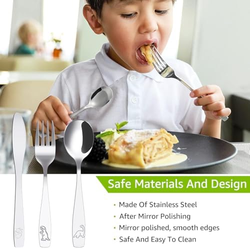 Stainless Steel Kids Cutlery Set with Dinosaur Patterns toddler-friendly