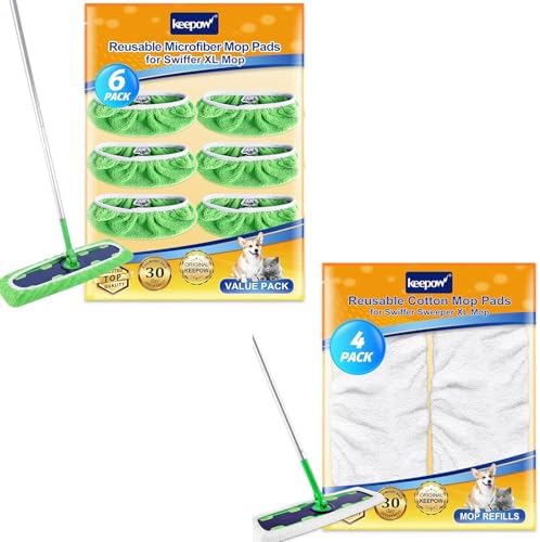 KEEPOW XL Mop Pads - Reusable Microfiber Mopping Pads for Hard Surfaces