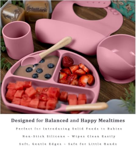 Silicone Baby Led Weaning Set with Bowls and Spoons - 6 Piece Pink