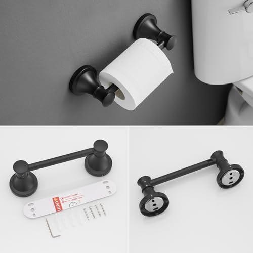 RUMOSE Toilet Paper Holder Towel Ring Set Black Matte 2-Pack