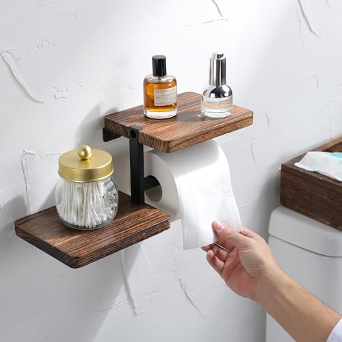 Double Shelves Wall-Mounted Wood Toilet Paper Holder