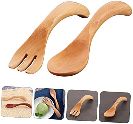 Abaodam Wooden Spoon and Fork Set for Kids Yellow