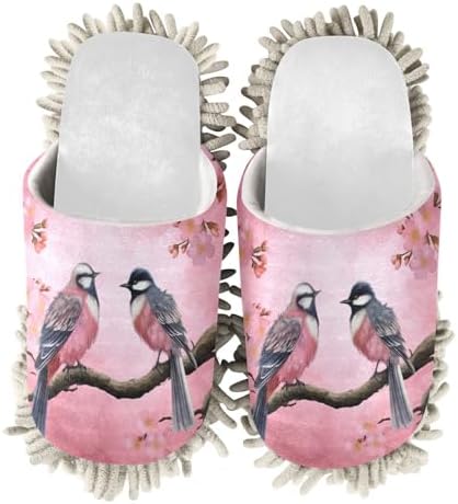 Runnin Bear White Pink Cherry Blossoms Mop Slippers