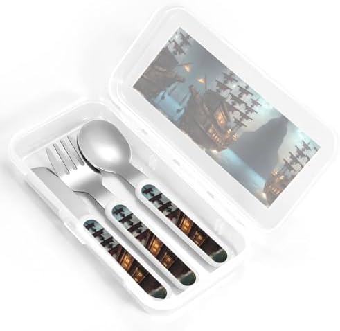 Fantasy Pirate Ship Print Flatware Set with Travel Case