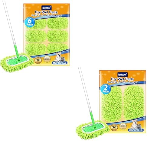 KEEPOW 62 Pack Reusable Wet Dry Pads for Swiffer Mop