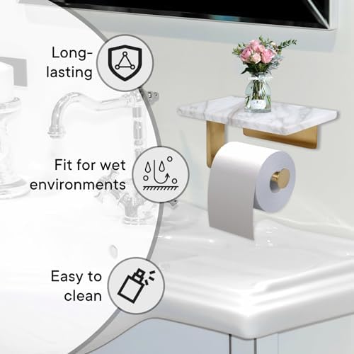 Perfect Space-Saving Toilet Paper Holder with Marvelous Marble Shelf