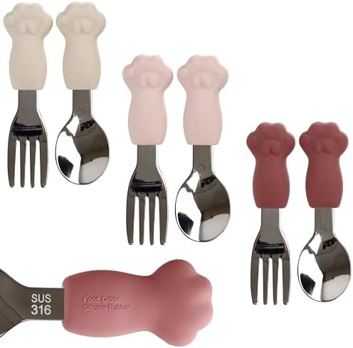 6PCS Toddler Utensils Set stainless steel with cat paw handles