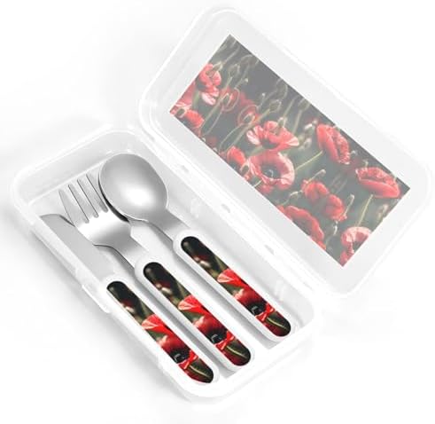 Stylish Red Poppy Utensil Set with Travel Case Stainless Steel BPA-Free