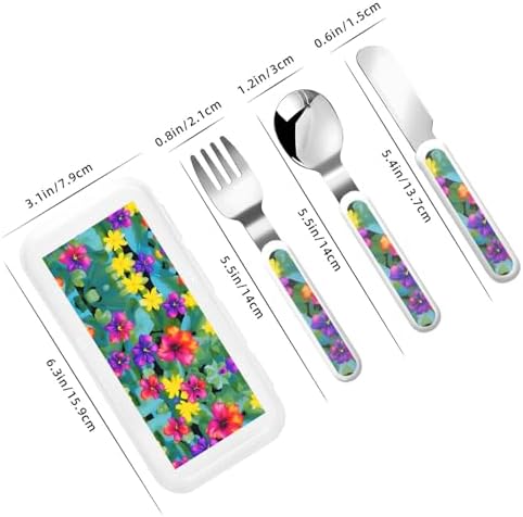 Stylish Hawaiian Flora Print Flatware Set Self-Feeding Dishwasher Safe Travel-Friendly