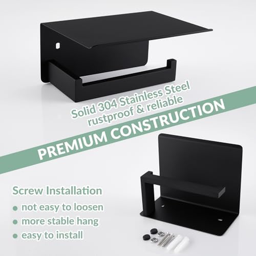 APLusee - Wall-Mounted Toilet Paper Loader Storage - Matte Black Rust-Resistant