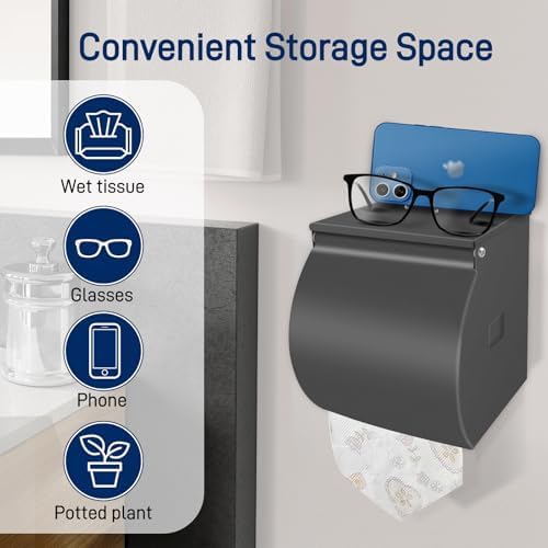 Stainless Steel Toilet Paper Holder Self-Adhesive Wall-Mount Waterproof Storage Solution