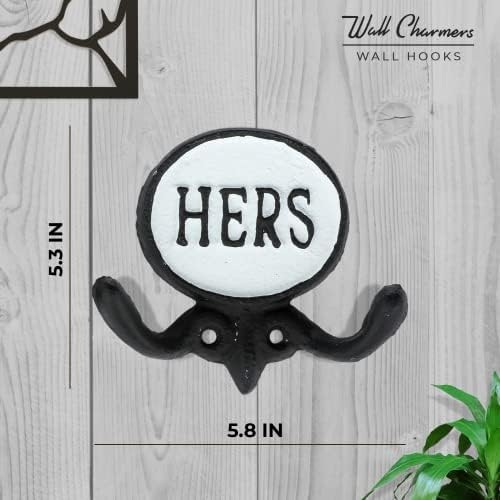 WallCharmers Set of 2 Rustic Towel Robe Hooks Black White Bathroom Organization