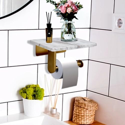 Perfect Space-Saving Toilet Paper Holder with Marvelous Marble Shelf