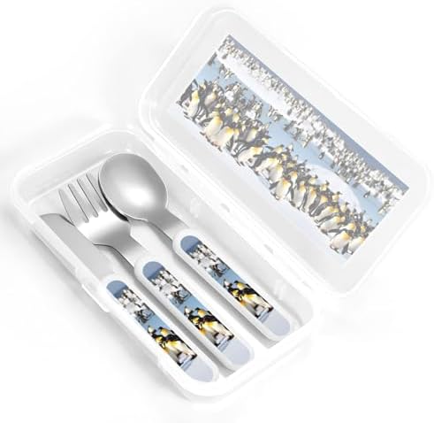 Happy Penguin Print Utensils Set with Travel Case
