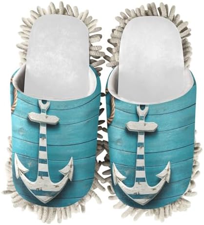 Delightful White Anchor Mop Slippers