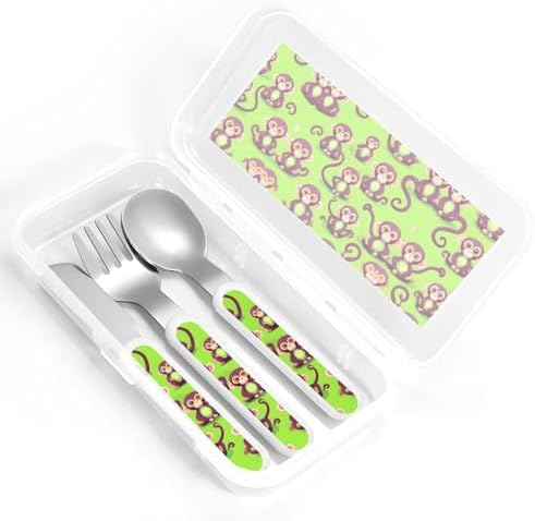 Green Clever Monkey Print Stainless Steel Utensils Set with Travel Case