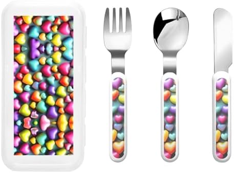 Rainbow Heart Pattern Stainless Steel Flatware Set with Travel Case