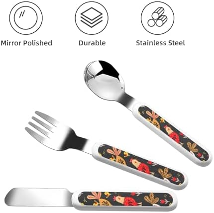 Cute Rooster Chickens Travel Flatware Set for 4 - Self-Feeding Dishwasher Safe