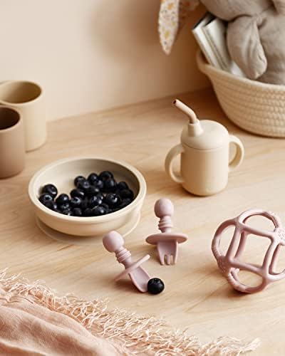 Maison Rue Harley Utensils Baby Silicone Fork and Spoon Set Rose