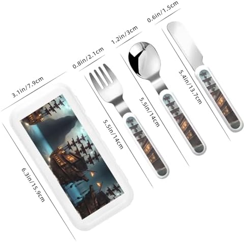 Fantasy Pirate Ship Print Flatware Set with Travel Case
