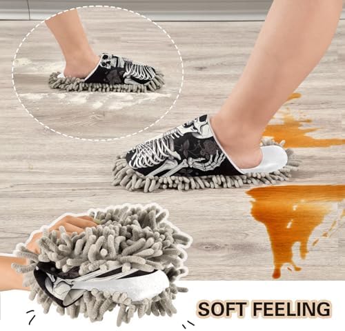 White Skeleton Florals Mop Slippers Easy Mopping Cozy Design