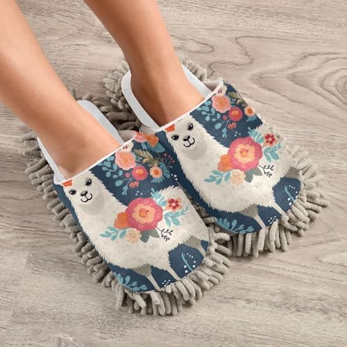 RunningBear White Alpaca Mop Slippers for Home Office Cleaning